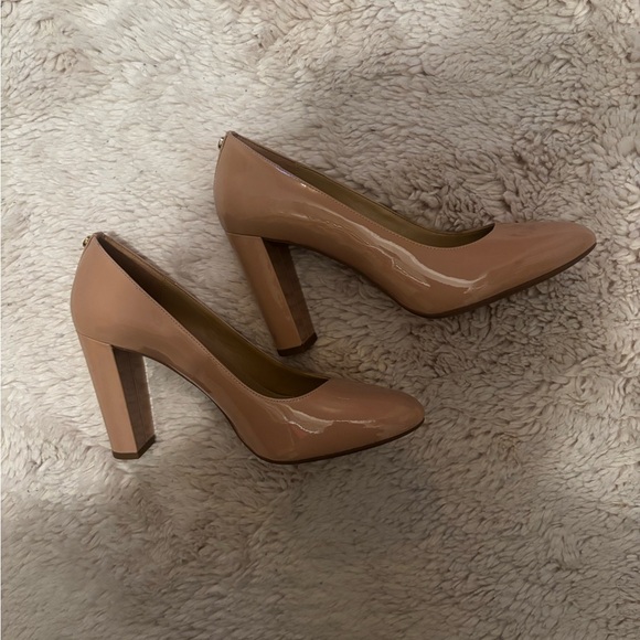 Michael Kors Shoes - Michael Kors Patent Block Heel Pumps - Nude
